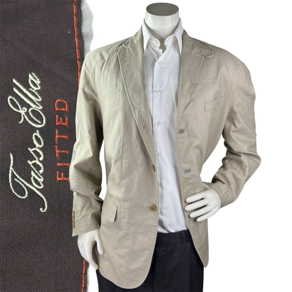 Tasso Elba Fitted Men XL Elbow Patch Linen Cotton Casual Summer Jacket Safari